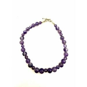 Genuine Amethyst Beads Natural Color 925 Silver Bracelet